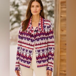 Woolrich Southwestern cardigan sweater single button collar geometric‎ Aztec